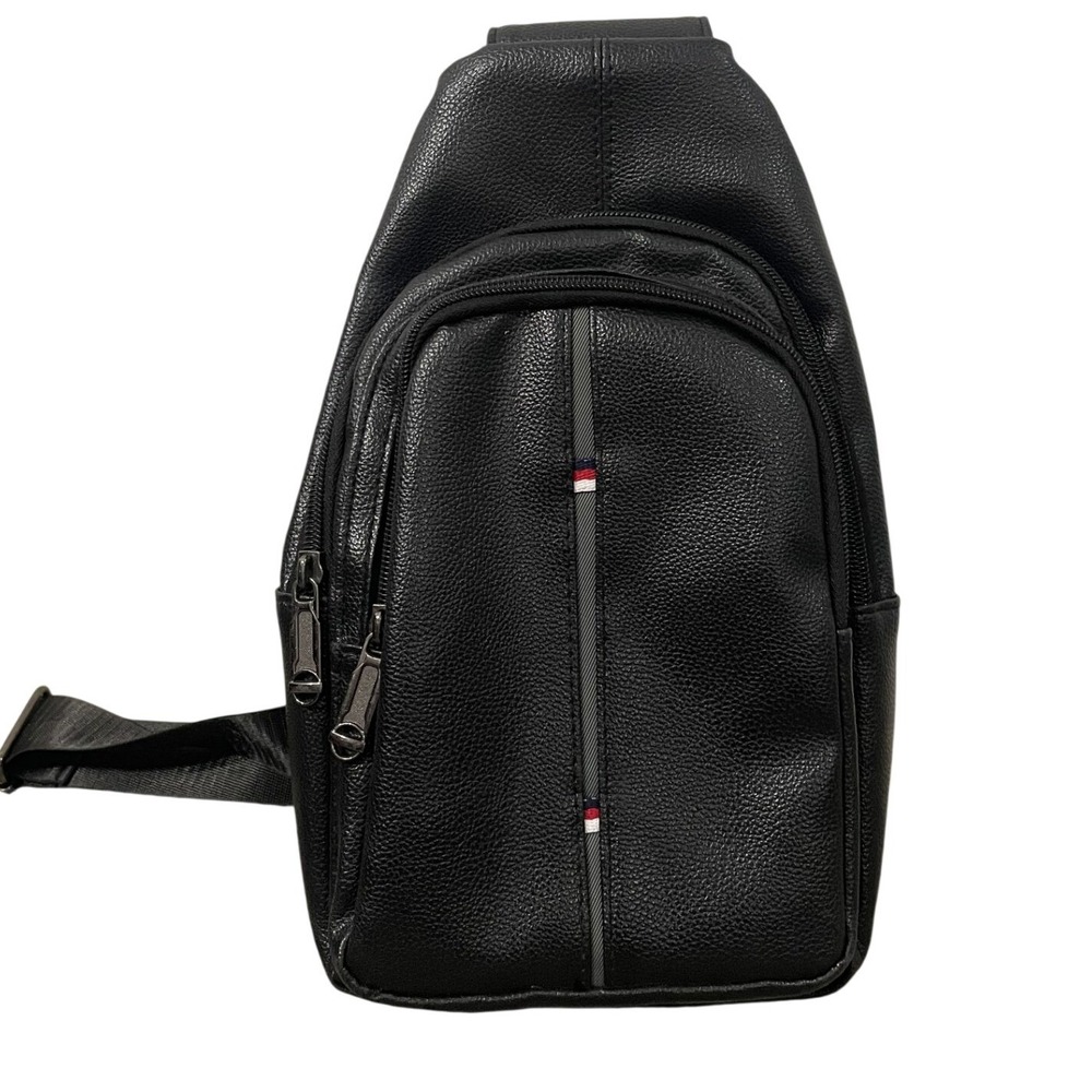 Westend Mens Black Faux Leather Sling Bag Crossbody Backpack Travel Chest Pack